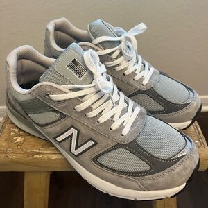 New Balance 990v4 leather-trimmed suede and mesh sneakers